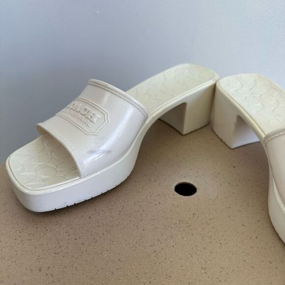 Coach Scarlett Chalk Cream Rubber Block Heel Slip On Open Square Toe Sandal - Picture 7 of 13